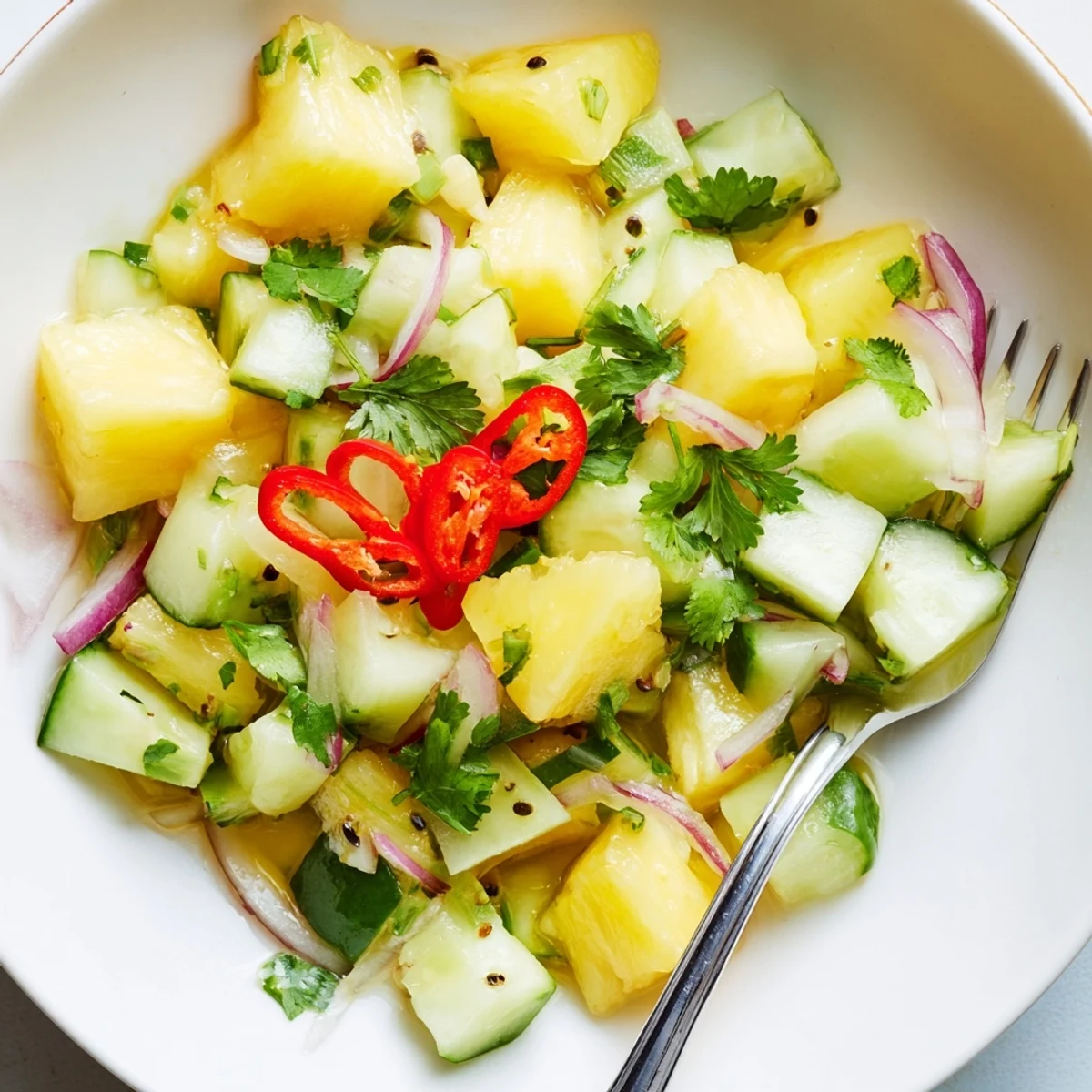 Bright Pineapple Cucumber Salad served alongside grilled fish or tacos for summer.