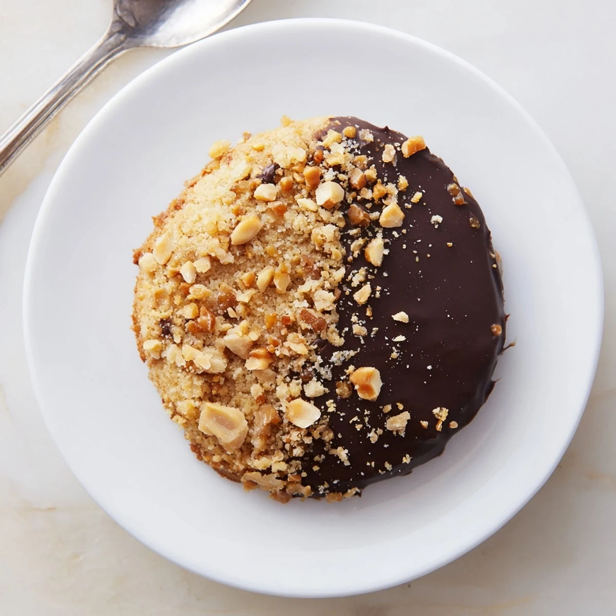 Stack of Chocolate Dipped Toffee Cookies half-dipped in glossy chocolate, sprinkled with sea salt.