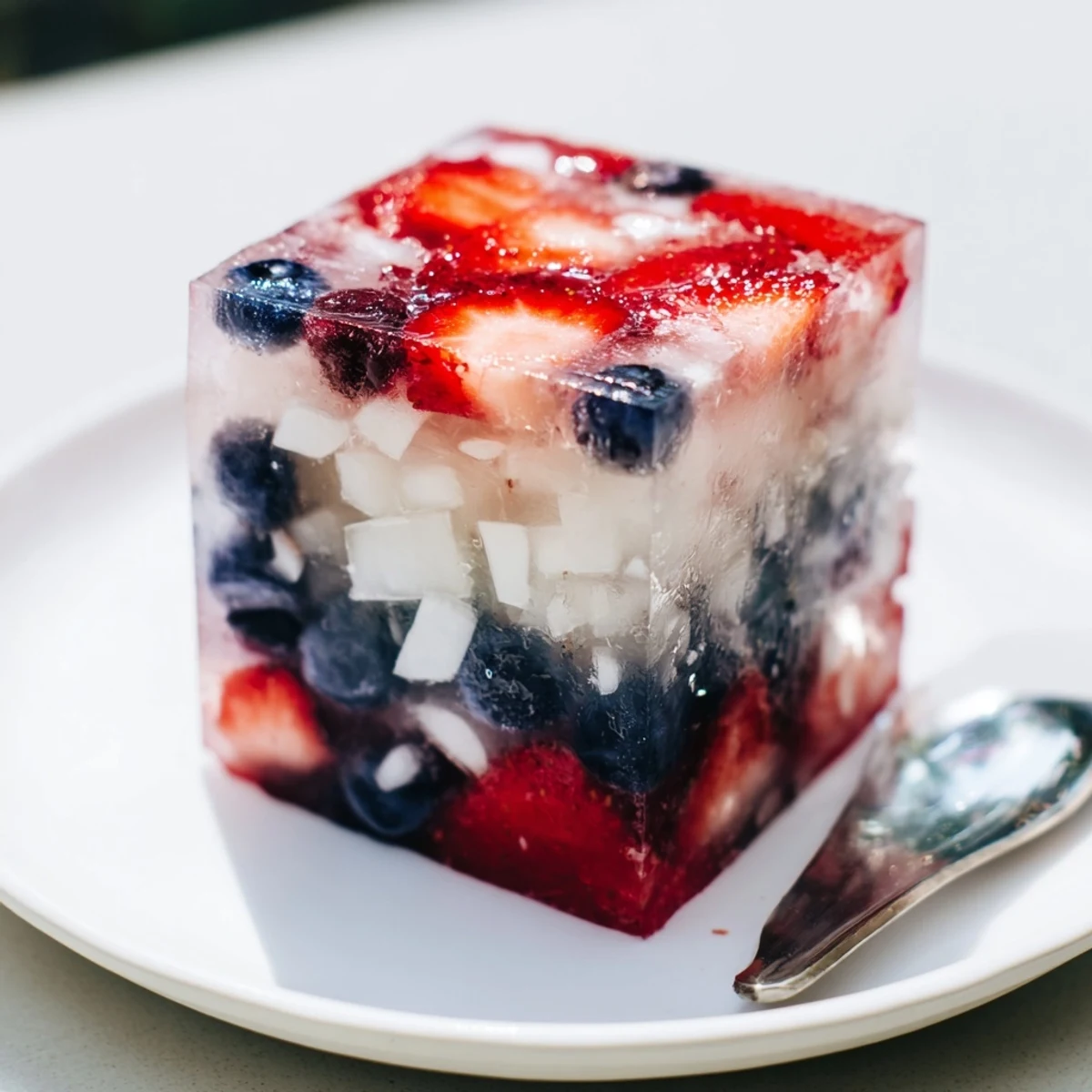 Red White And Blue Ice Cubes Recipe frozen with fresh fruit, perfect for lemonade