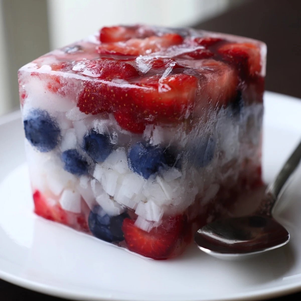 Red White And Blue Ice Cubes Recipe layered coconut and berries, festive for cocktails