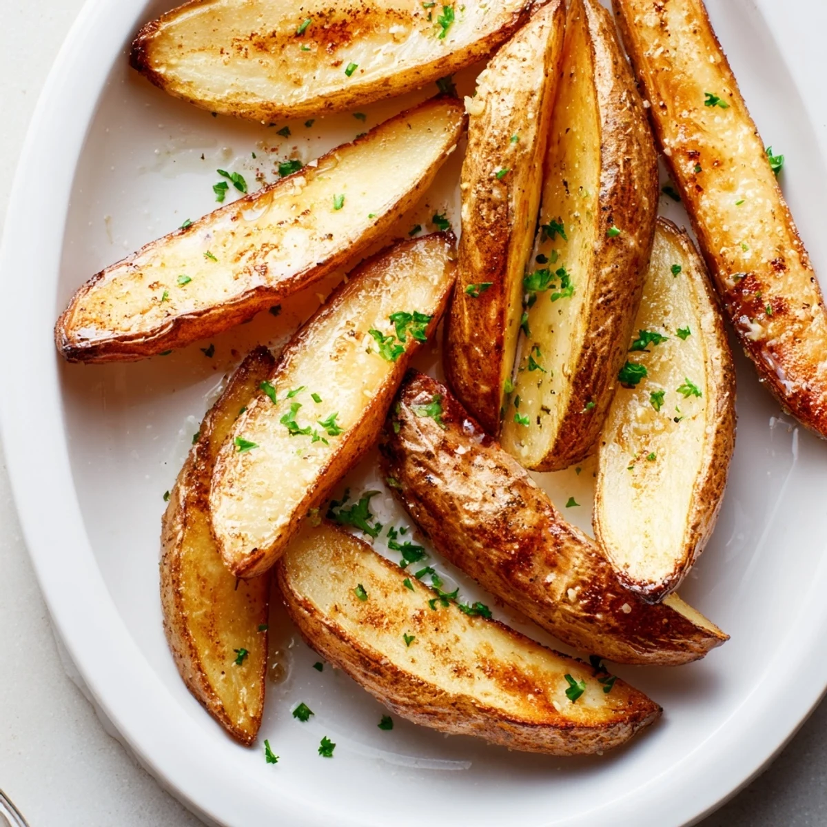 Skin-on Potato Wedges seasoned with paprika and garlic, served hot for dipping