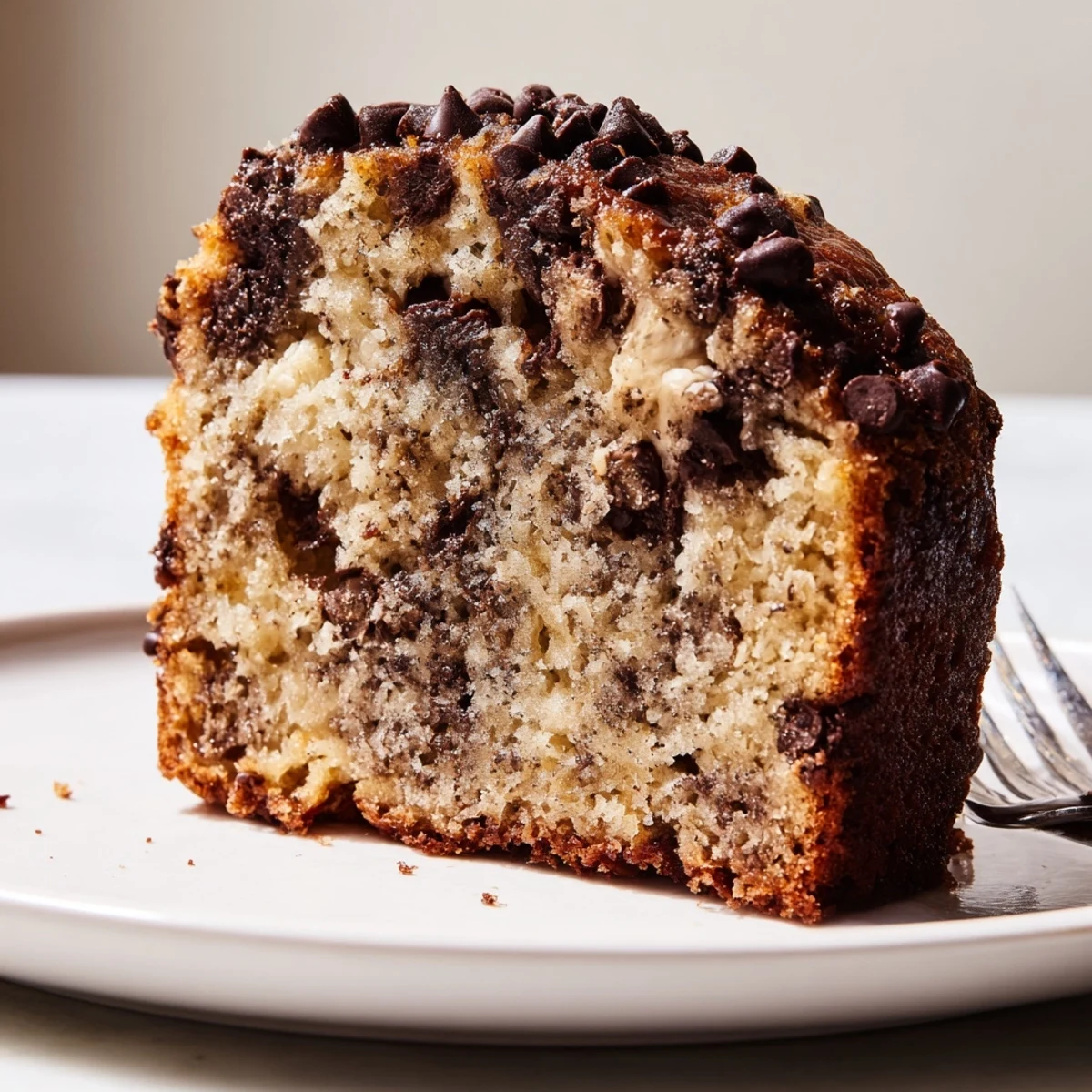 Moist Banana Chocolate Chip Cake Recipe, golden crust and melty chips.  