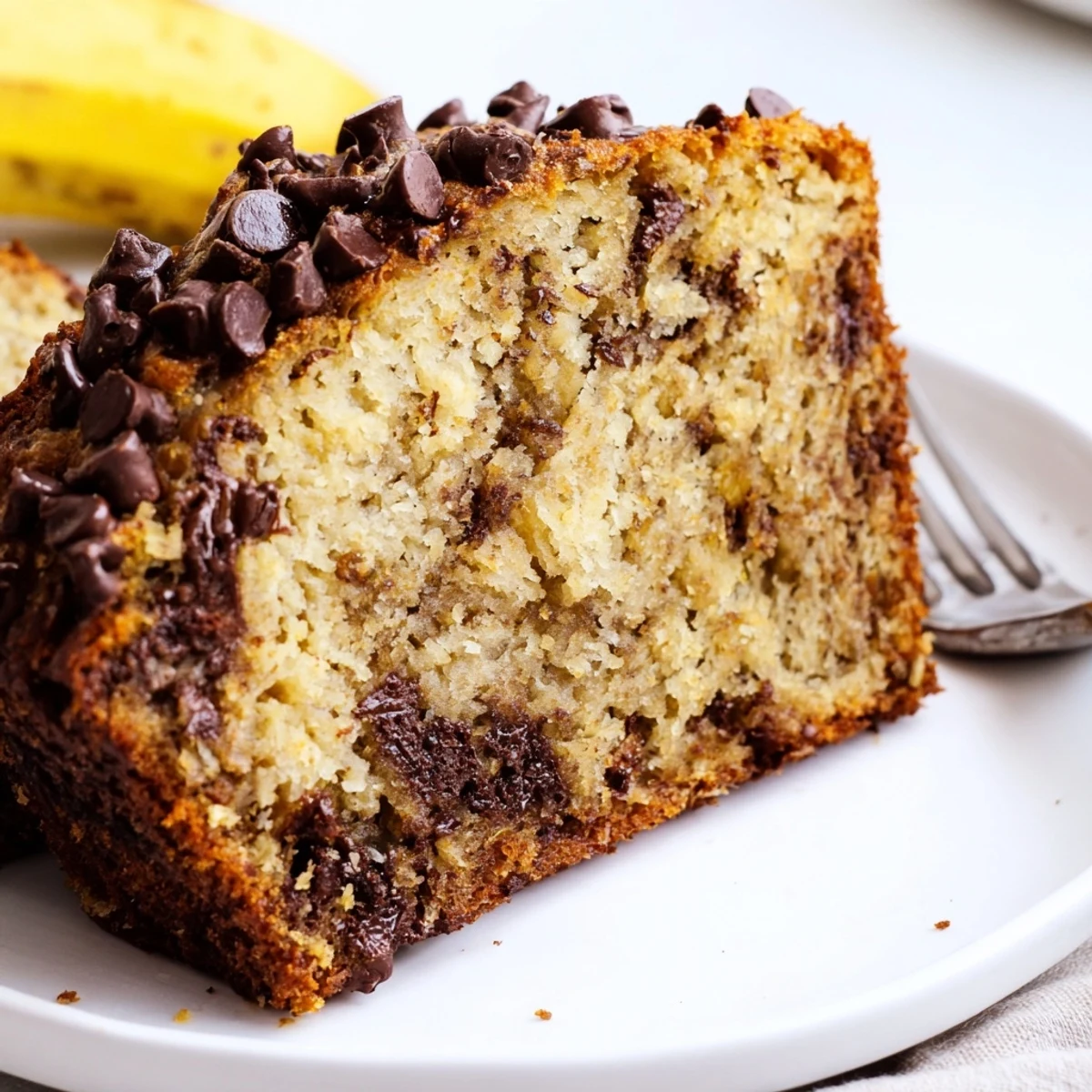 Banana Chocolate Chip Cake Recipe cooling on wire rack, speckled with chocolate.