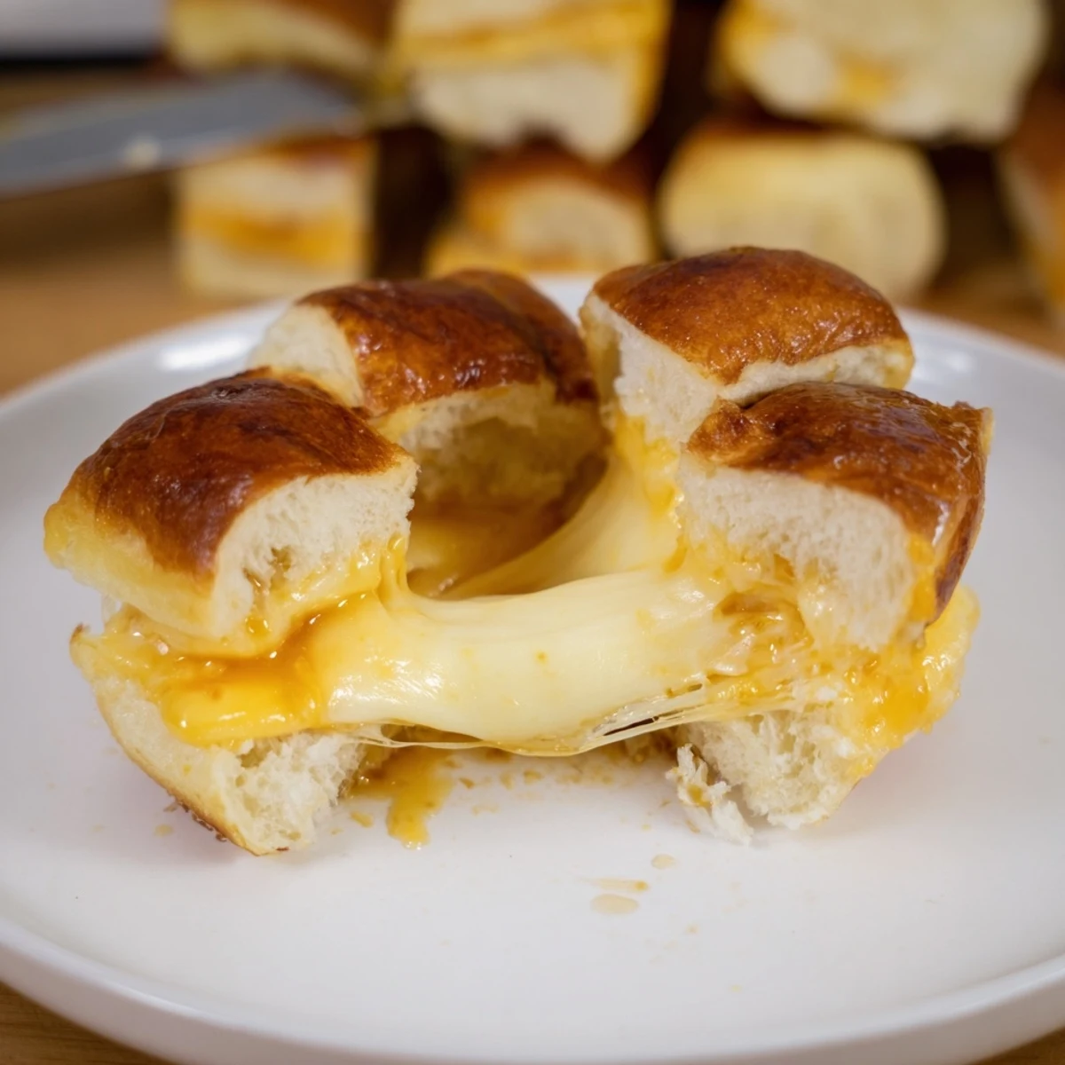 Mini Grilled Cheese Hawaiian Rolls Recipe with golden melted cheddar, brushed with butter