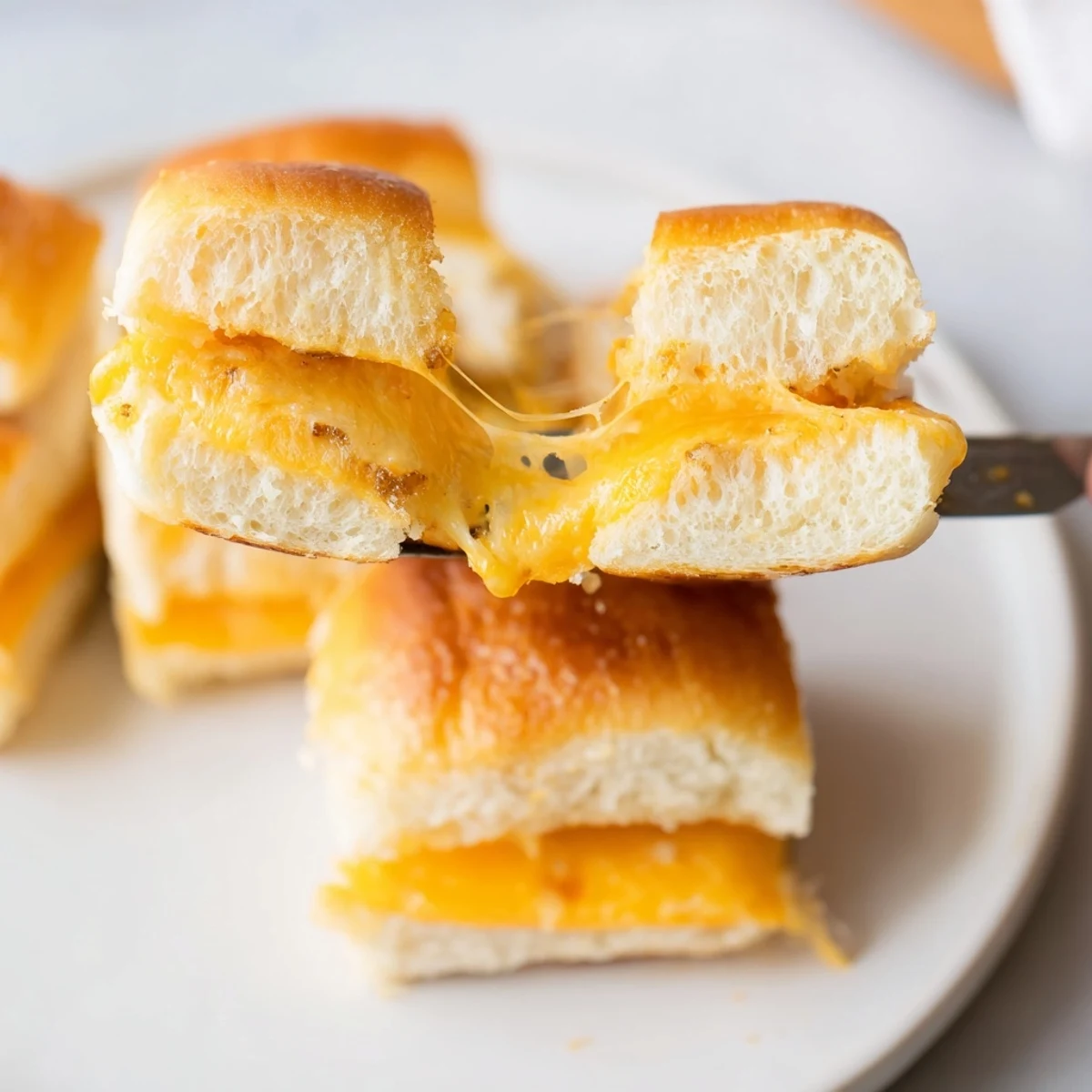 Warm Mini Grilled Cheese Hawaiian Rolls Recipe served on platter, steam visible