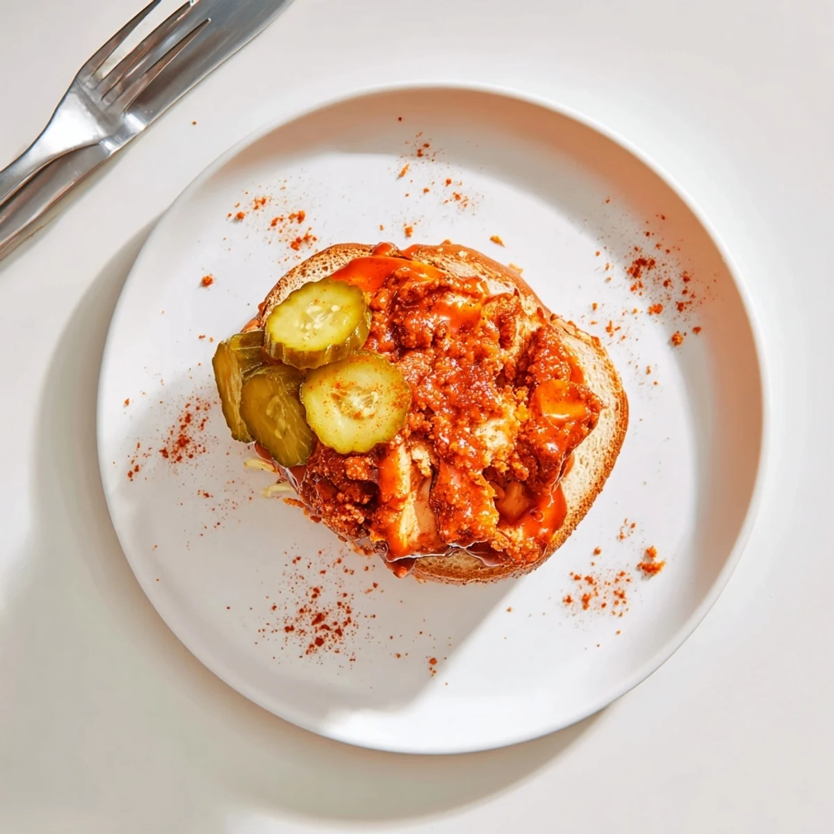 Crispy fried Spicy Nashville Hot Chicken Sandwiches resting on toasted brioche, steam rising