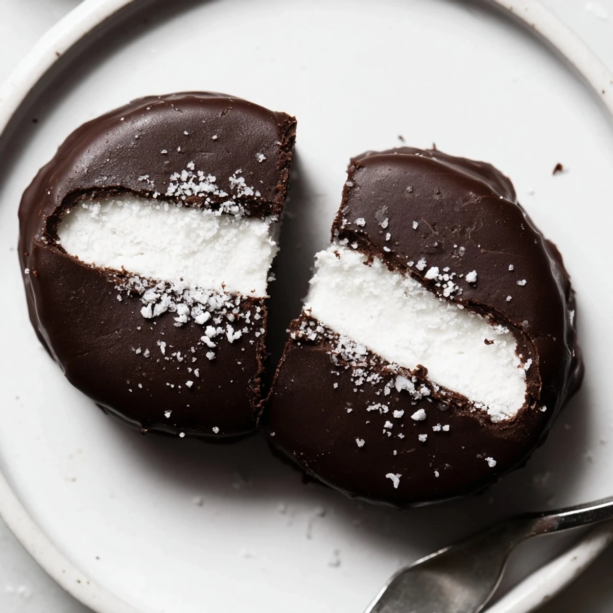 Rows of homemade Peppermint Patties cooling on rack, rich chocolate coating
