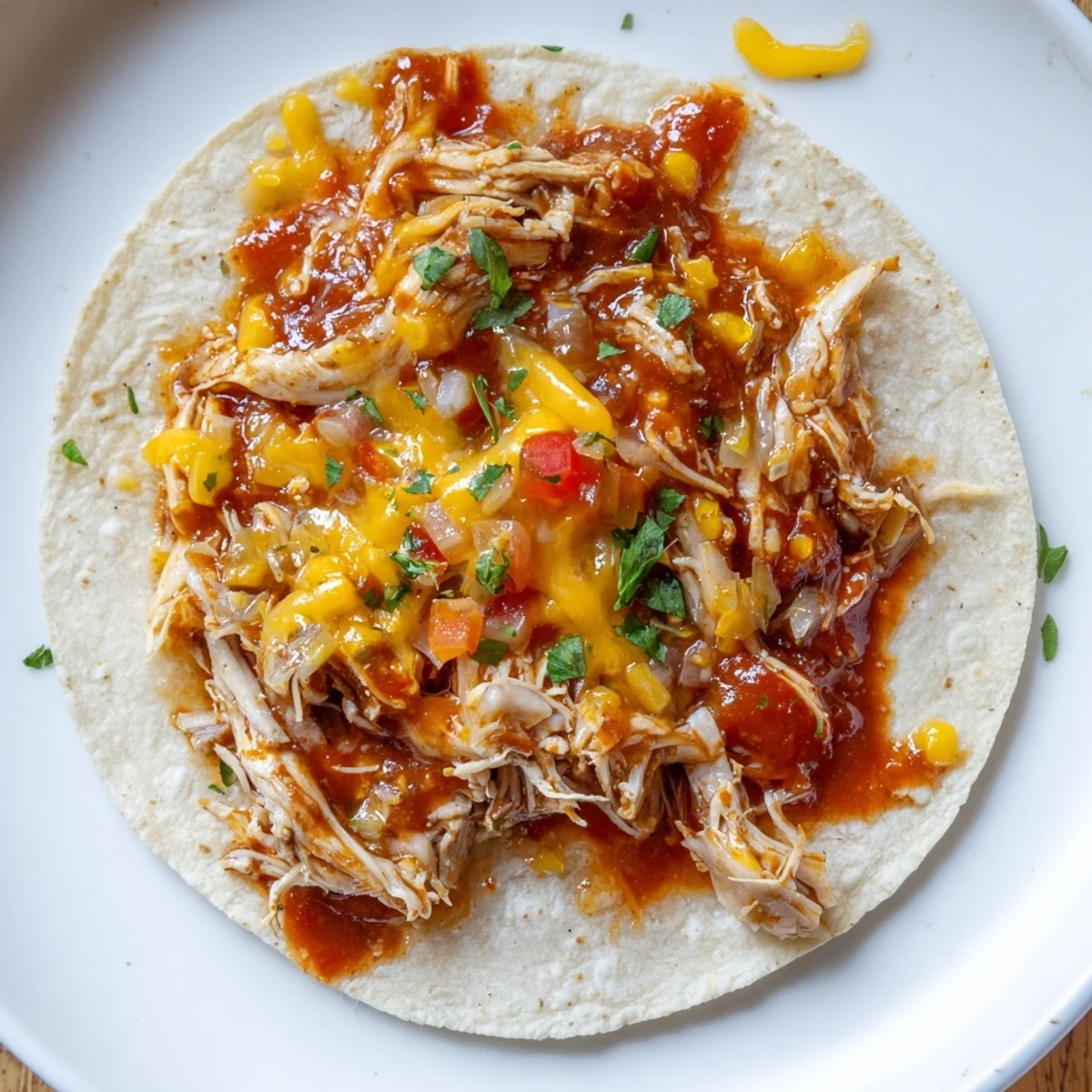 Shredded Slow Cooker Chicken Tacos nestled in warm tortillas with cilantro