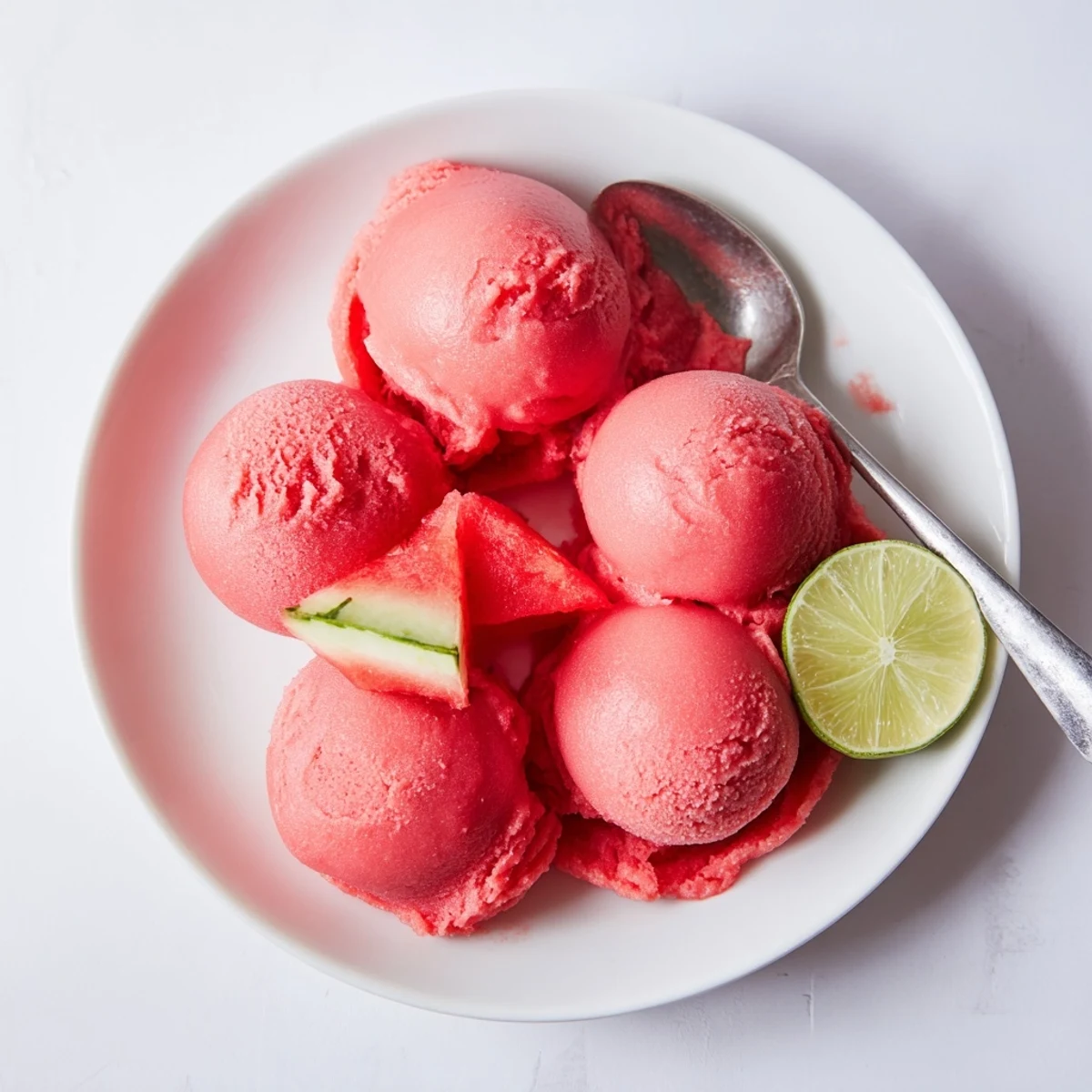 Refreshing watermelon sorbet served in chilled white bowls on a summer table