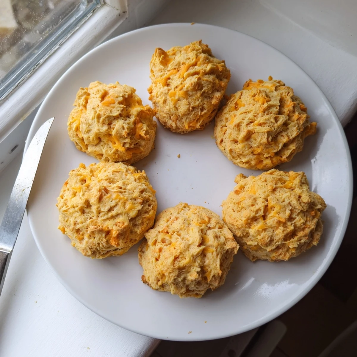 Fluffy high protein biscuits stacked on a wooden board ready for morning breakfast