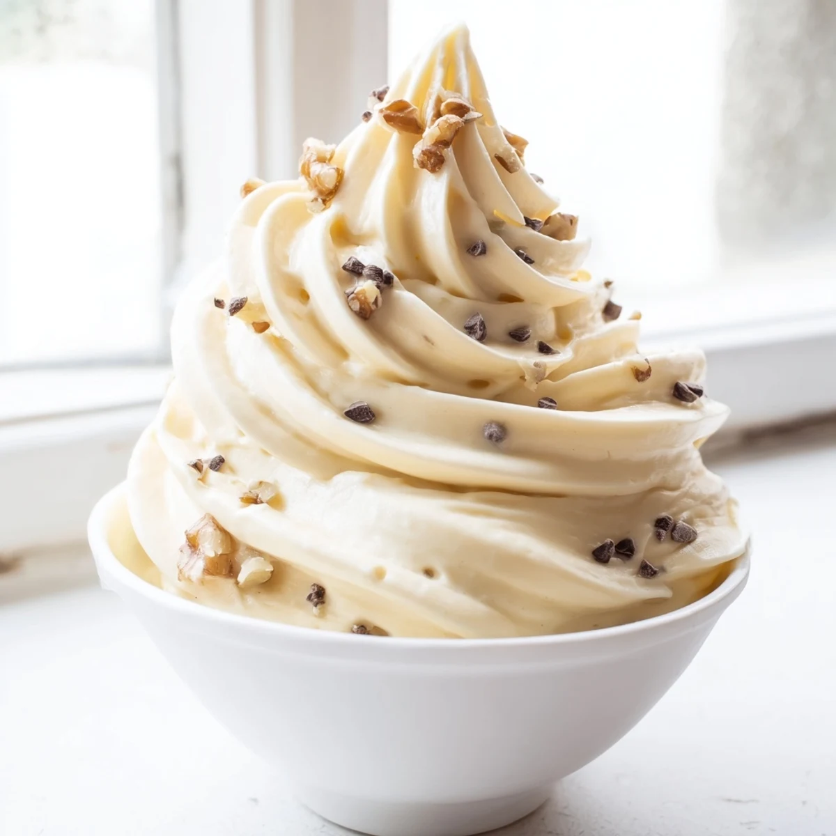 Thick, dairy-free banana nice cream swirling in a glass jar with frozen banana chunks visible nearby