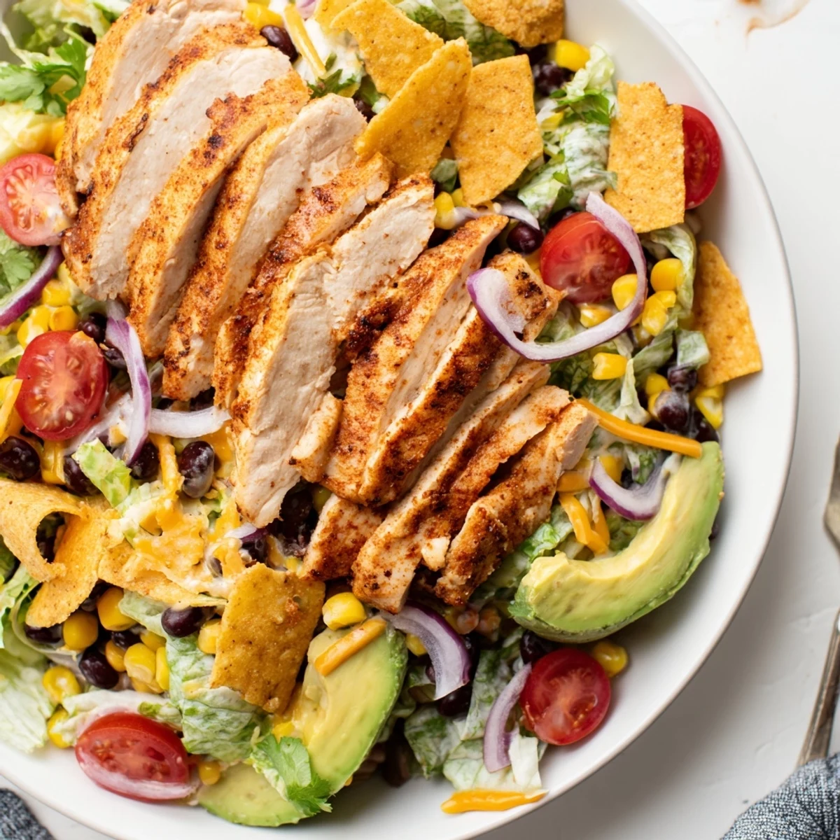 Spicy Southwest Salad With Spicy Ranch Dressing, grilled chicken and creamy zesty dressing