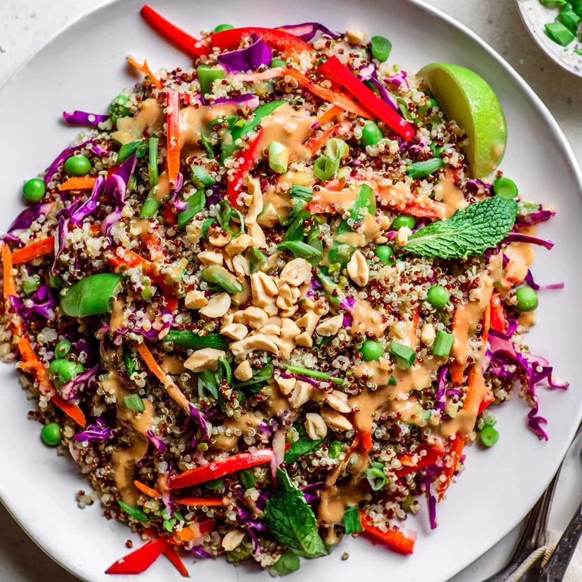 Thai Quinoa Crunch Salad with vibrant herbs, crunchy peanuts and zesty dressing