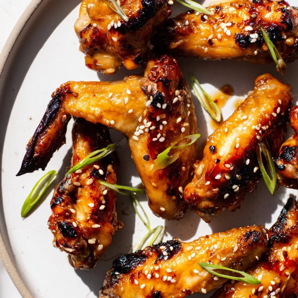 Golden roasted miso honey marinated chicken wings topped with sesame seeds and sliced green onions