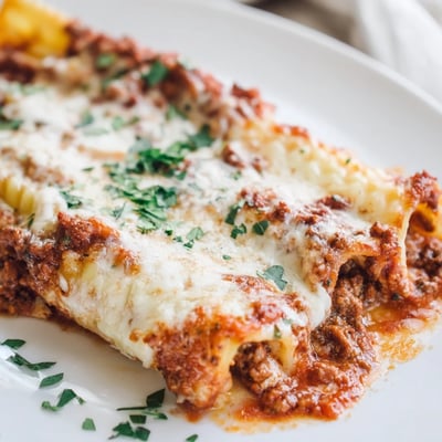 Tender pasta shells filled with creamy ricotta cheese mixture nestled under savory seasoned ground beef tomato sauce